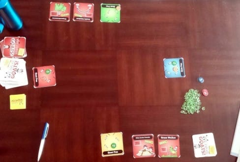 The initial setup for a 2-player game of We Have Goats