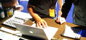 Music was playing throughout the entirety of the four-hour Windows 10 Devices event (save for a momentary glitch). Everything was done through a Surface Book, and according to the DJ the physical interfaces weren't really necessary any more thanks to the program he was using (BitWig) and the capabilities of the touchscreen - he just kept them around for personal preference.