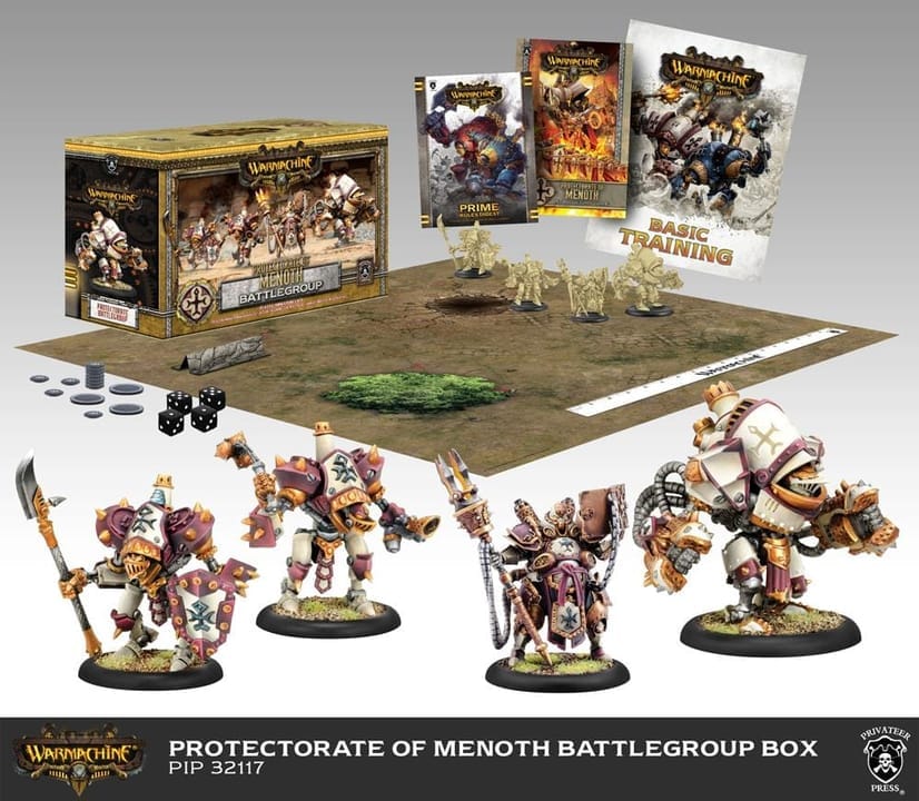 Contents of the upcoming Battlegroup box for the Protectorate of Menoth. Image courtesy of Privateer Press.