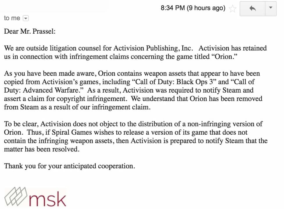 Orion Activision Email