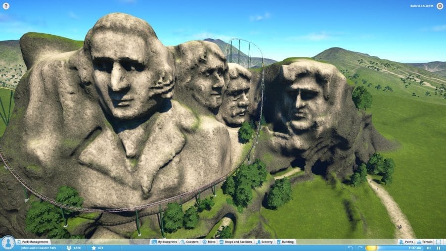 The terrain editor is also quite good. This default Mount Rushmore map shows off the capabilities of it. If you want to put the time in, you can carve out almost anything you can imagine.