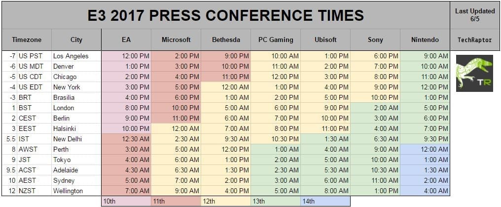 E3 Press Conference Timing