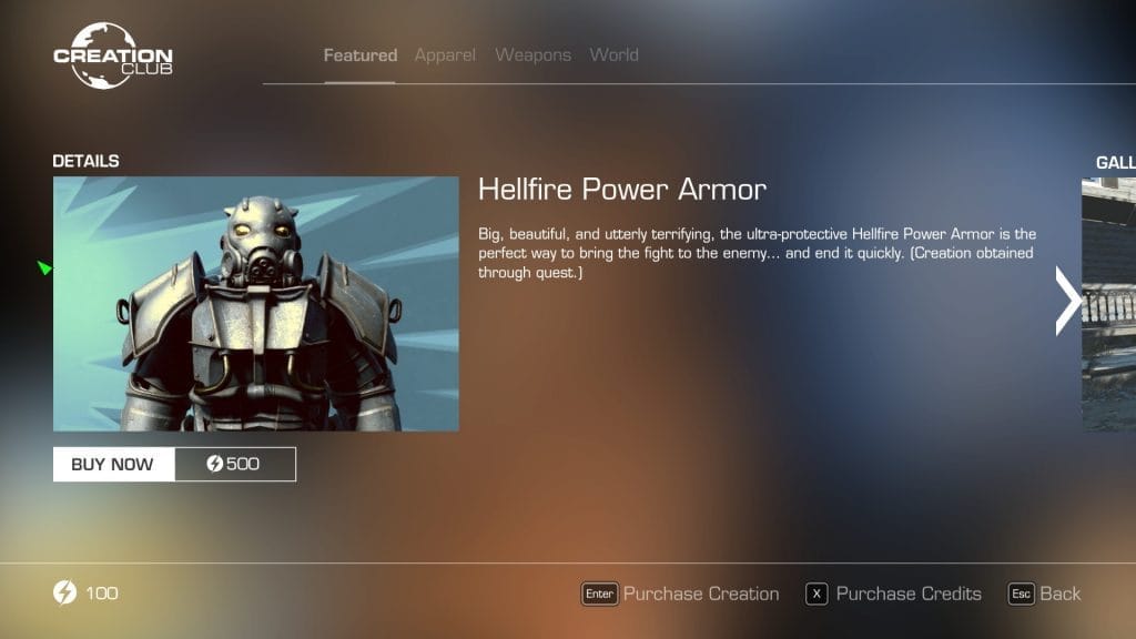 fallout 4 creation club beta announcement armor listing