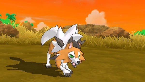 pokemon ultra sun and ultra moon screenshot of dusk form lycanroc attack stance