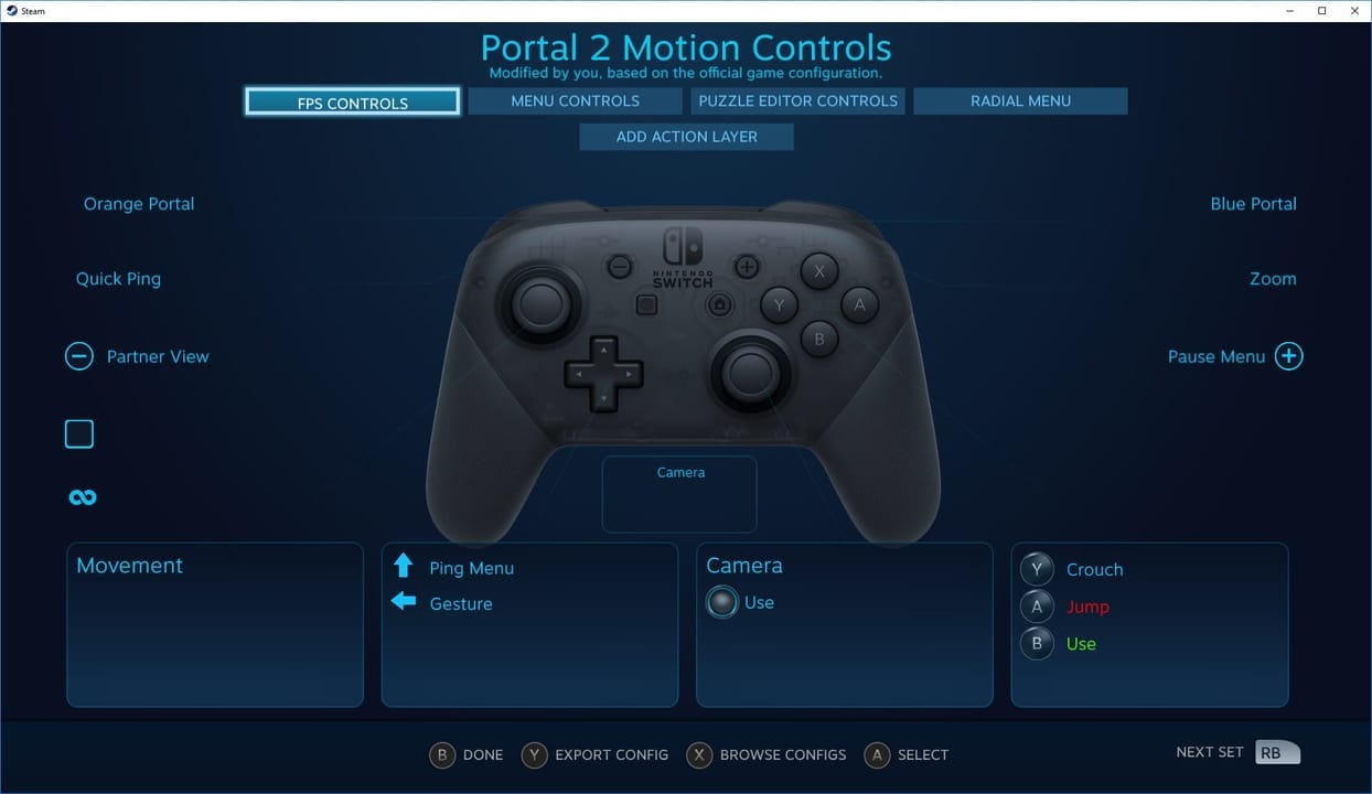 nintendo switch pro controller steam settings portal 2