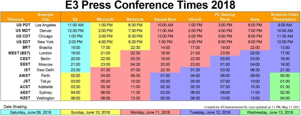 cheesemeister3k e3 2018 press conference times