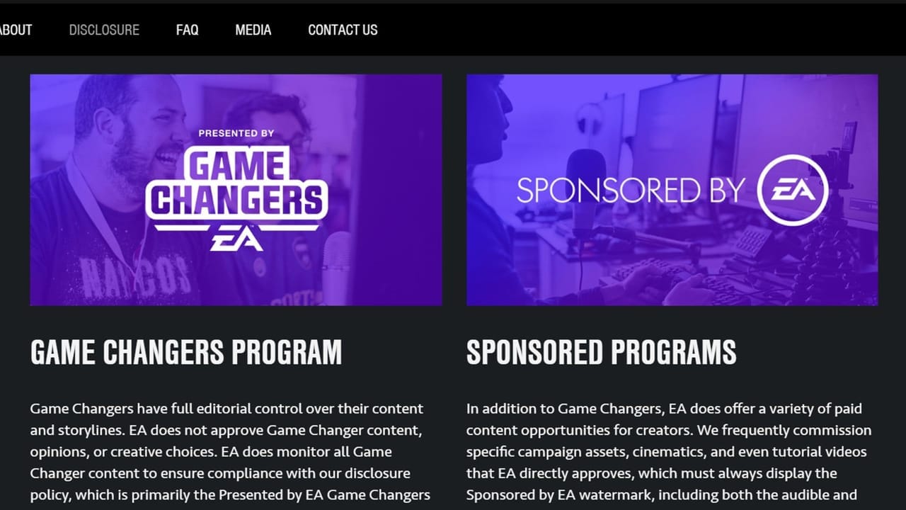 ea game changers program disclosure screenshot