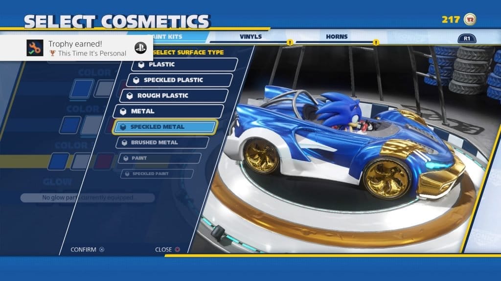 team sonic racing car customization