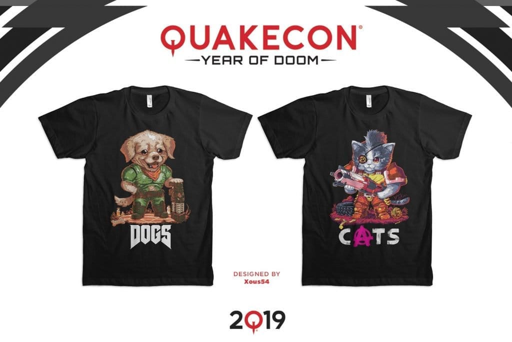 quakecon year of doom dog and cat shirts