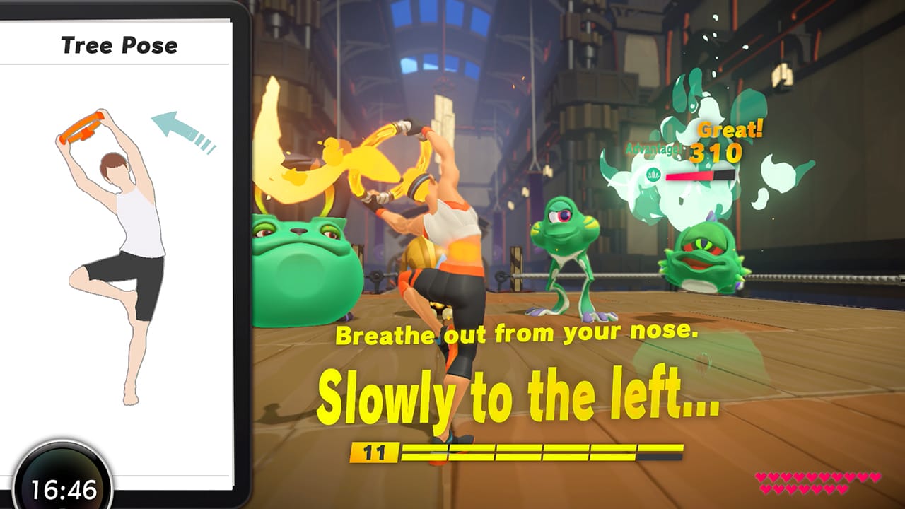 Players can fight in turn-based battles with exercise moves in Ring Fit Adventure.