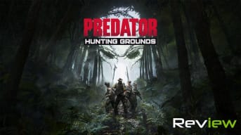 The title of the game, showing four soldiers in the jungle, and the Predator stalking them