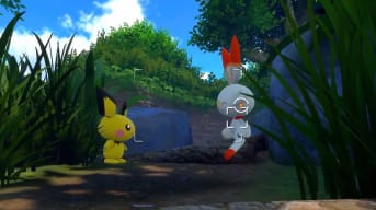A shot of Pikachu and Scorbunny in New Pokémon Snap