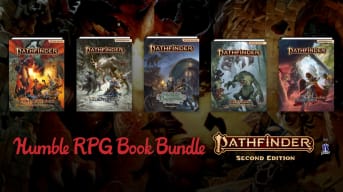 A preview of the books in the Humble Pathfinder Second Edition Bundle