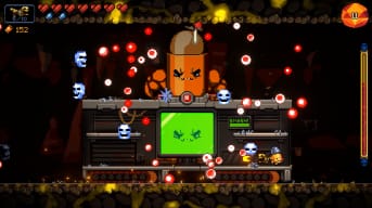 A chaotic combat scene in Exit The Gungeon