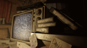 A screenshot from Resident Evil 7 showing a television.