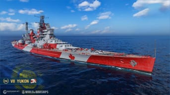 The Yukon in World of Warships, with a Canadian-themed paint job.