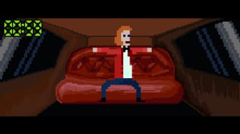 McPixel chills in a limo with his finest tux.