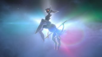The Pokemon Arceus floating in the sky