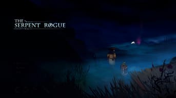 The title of The Serpent Rogue with a bird-masked doctor overlooking a stormblighted land