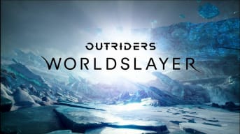 The Outriders Worldslayer title in front of a barren icy tundra