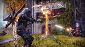 Destiny 2 screenshot that has one player facing off against two other players.
