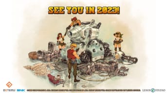 An image showing Metal Slug Tactics characters gathered around a tank and "See You In 2023", announcing the Metal Slug Tactics delay