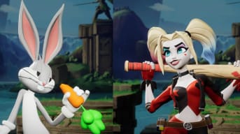 Bugs Bunny and Harley Quinn as they appear in the platform fighting game MultiVersus