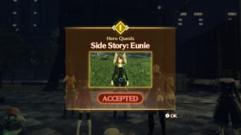 The Eunie Side Quest menu display from Xenoblade Chronicles 3