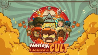 Honey, I Joined A Cult release date screenshot showing a groovy cast of characters you'll meet in-game.