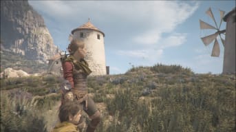 Amicia and Hugo in the area of the windmill puzzle from A Plague Tale: Requiem