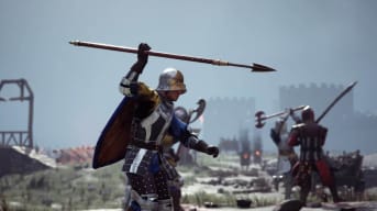 Chivalry 2 game pass screenshot has a player holding a spear facing off against an unseen enemy.