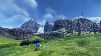 Sonic sprinting through Frontiers' open world, which he could be doing in the upcoming Sonic Frontiers Monster Hunter DLC.