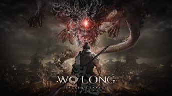 Wo Long: Fallen Dynasty Release Date key art showing the main character and a massive creature floating over a burning city.
