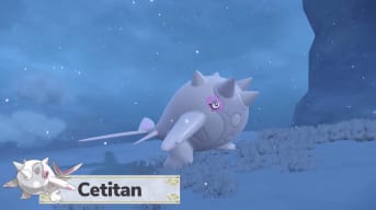 A Cetitan walking up a snowy hill in Pokemon Scarlet and Violet