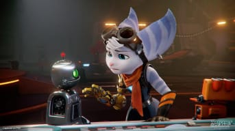 Ratchet and Clank Rift Apart screenshot of the dynamic duo having a chat, Ratchet and Clank PlayStation Plus 