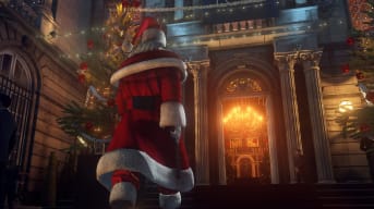 Agent 47 dressed as Santa Claus and wielding a pistol in the Hitman 3 winter roadmap