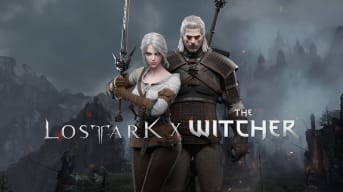 Geralt and Ciri looking moody in the Lost Ark Witcher crossover key art