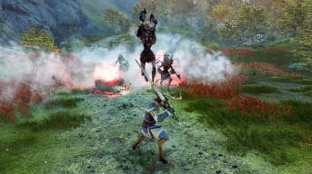 Skeletons leaping towards the player character in Ravenbound