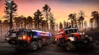 Two firefighting vehicles in the new SnowRunner Season 9 content