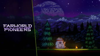 Farworld Pioneers Starter Guide - Cover Image Farworld Pioneers Logo with Drop Pod Next to a Campfire and Chair