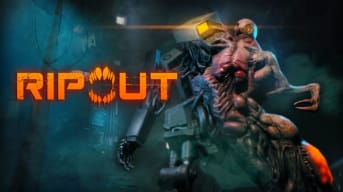 artwork displaying a horrific creature of flesh and machine screaming in apparent pain with the words Ripout written on the left side of the image.