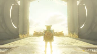 Link standing before an altar and framed by light in The Legend of Zelda: Tears of the Kingdom