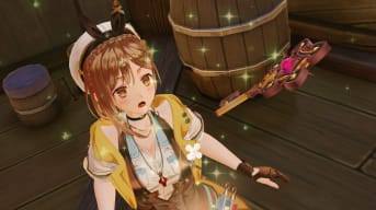 Ryza looking in astonishment at a floating key in Atelier Ryza 3