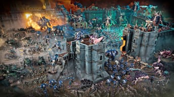 A table of miniatures from Warhammer 40k 10th Edition, including Space Marines and Tyranids