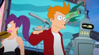 Fry, Leela, and Bender posing in the new Fortnite Futurama crossover