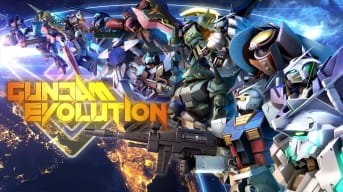 Many of the mechs that make up Gundam Evolution, along with the game's text logo