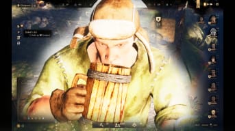Gord screenshot with a man drinking bear laid over a screenshot from the main game