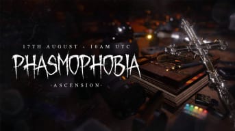 A logo for the Phasmophobia Ascension update, as well as an ornate crucifix and book