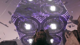 The player stares up at the Labyrinth Sentinel, a large world boss in Remnant 2.