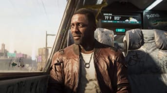 Idris Elba as Solomon Reed looking out of a train window in Cyberpunk 2077: Phantom Liberty